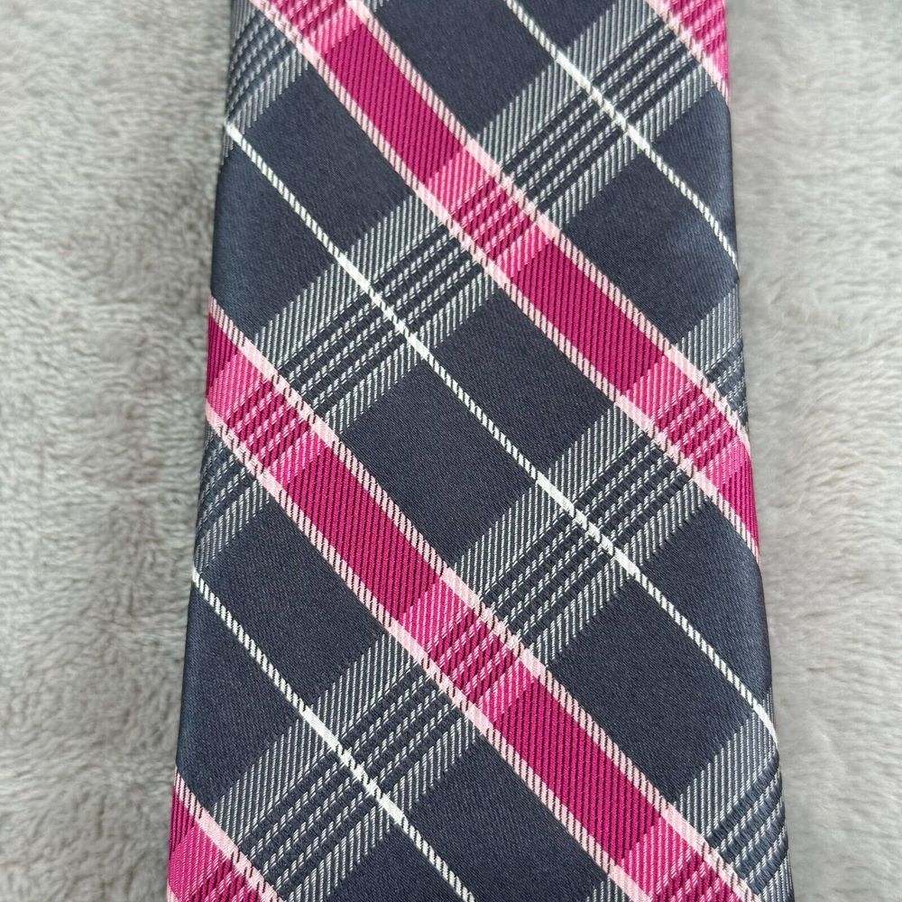 J.Ferrer Tie Grey Pink Striped Plaid Polyester 3"x57" Wedding Formal Business JF - Picture 2 of 5